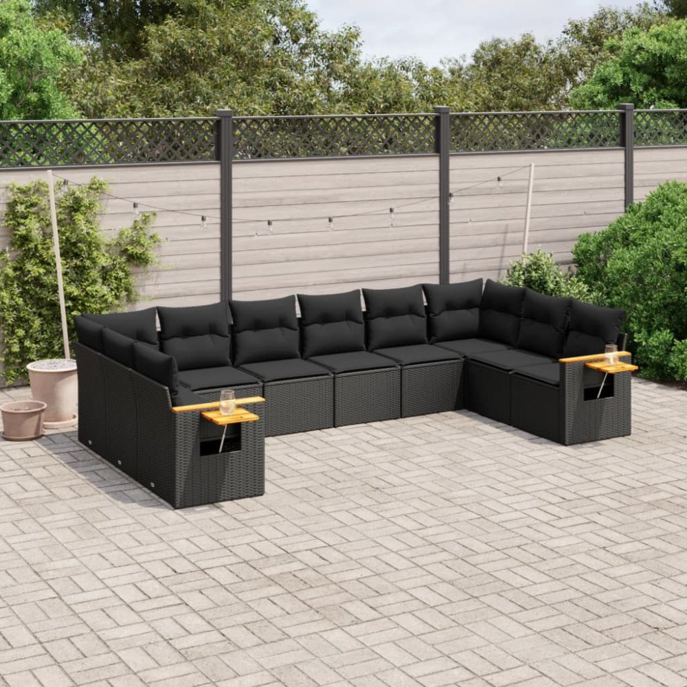 vidaXL Loungegrupp 10 delar med svarta dynor konstrotting