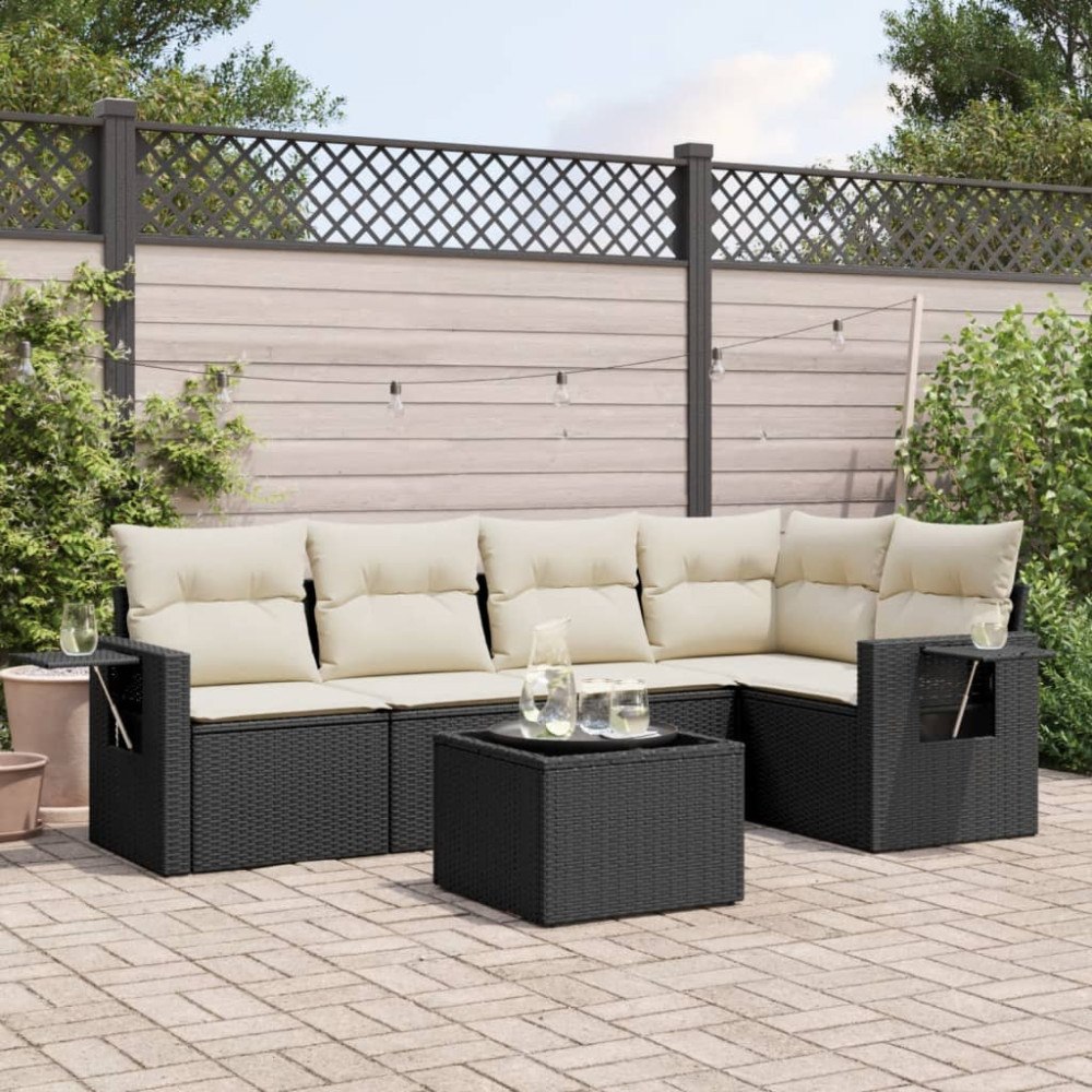 vidaXL Loungegrupp med dynor 6 delar svart konstrotting