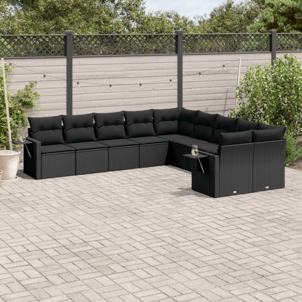 vidaXL Loungegrupp 10 delar med svarta dynor konstrotting