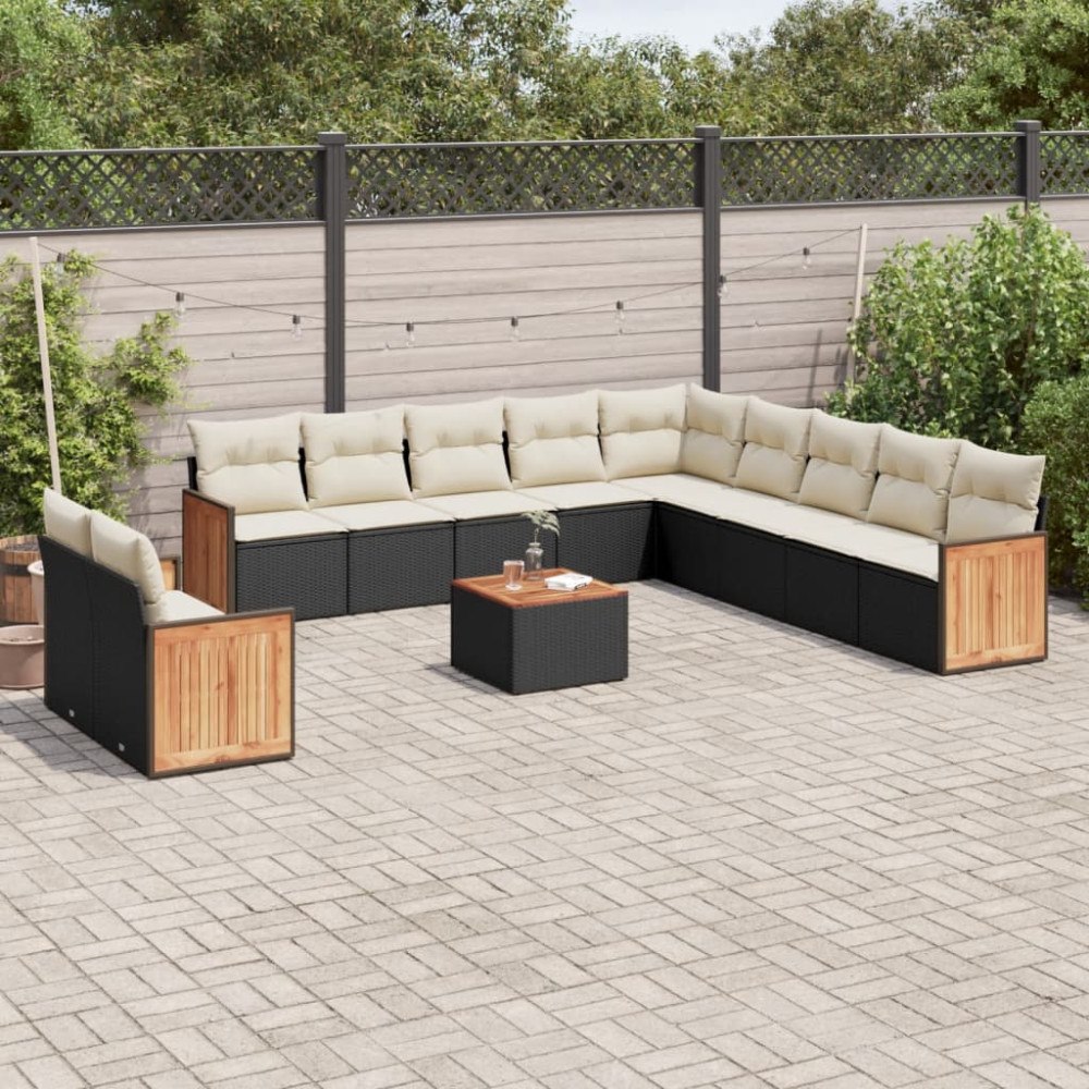 vidaXL Loungegrupp med dynor 12 delar svart konstrotting