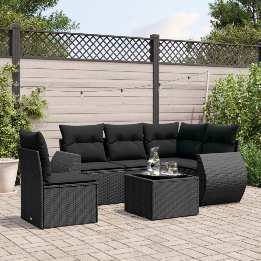 vidaXL Loungegrupp med dynor 6 delar svart konstrotting
