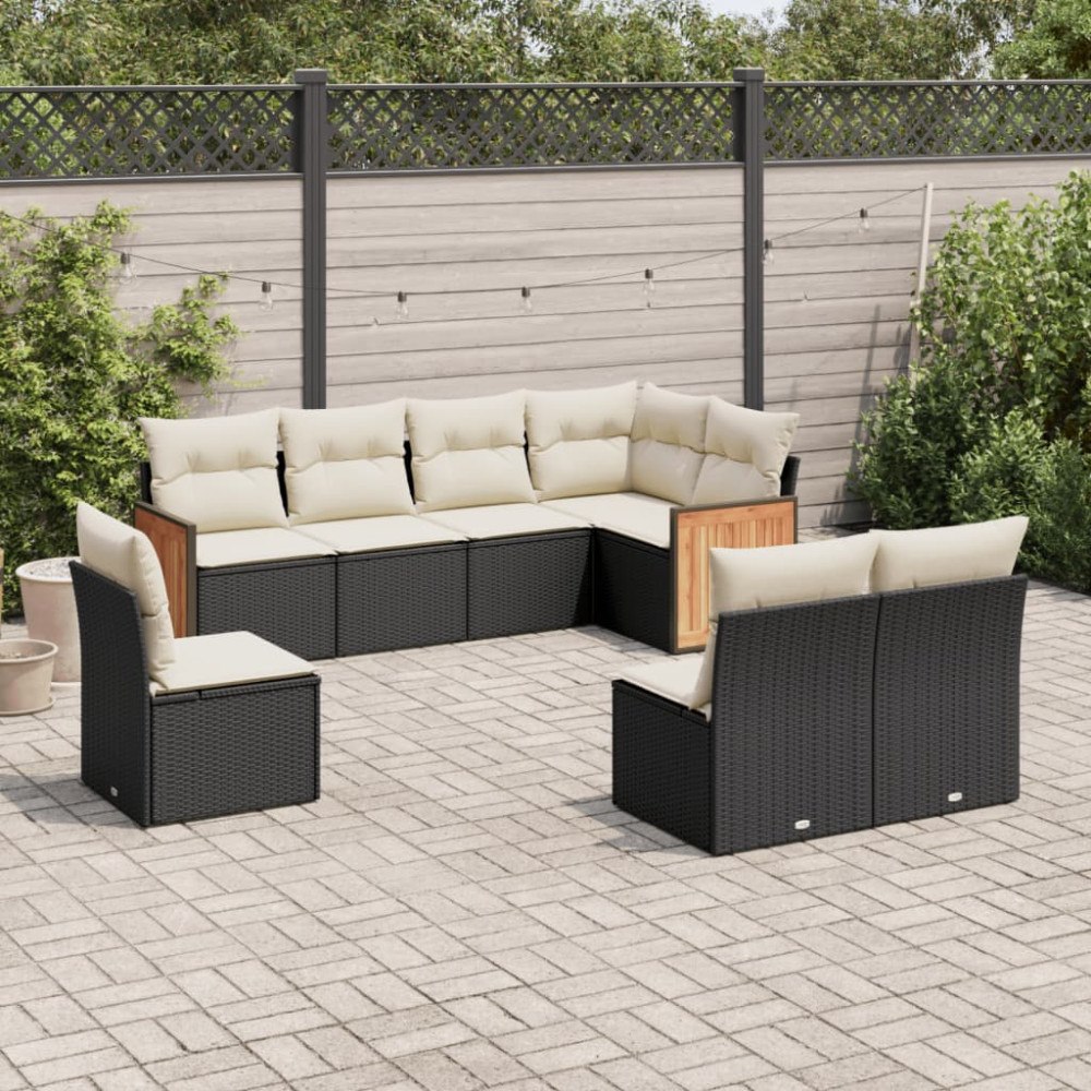 vidaXL Loungegrupp för trädgården med dynor 8 delar svart konstrotting