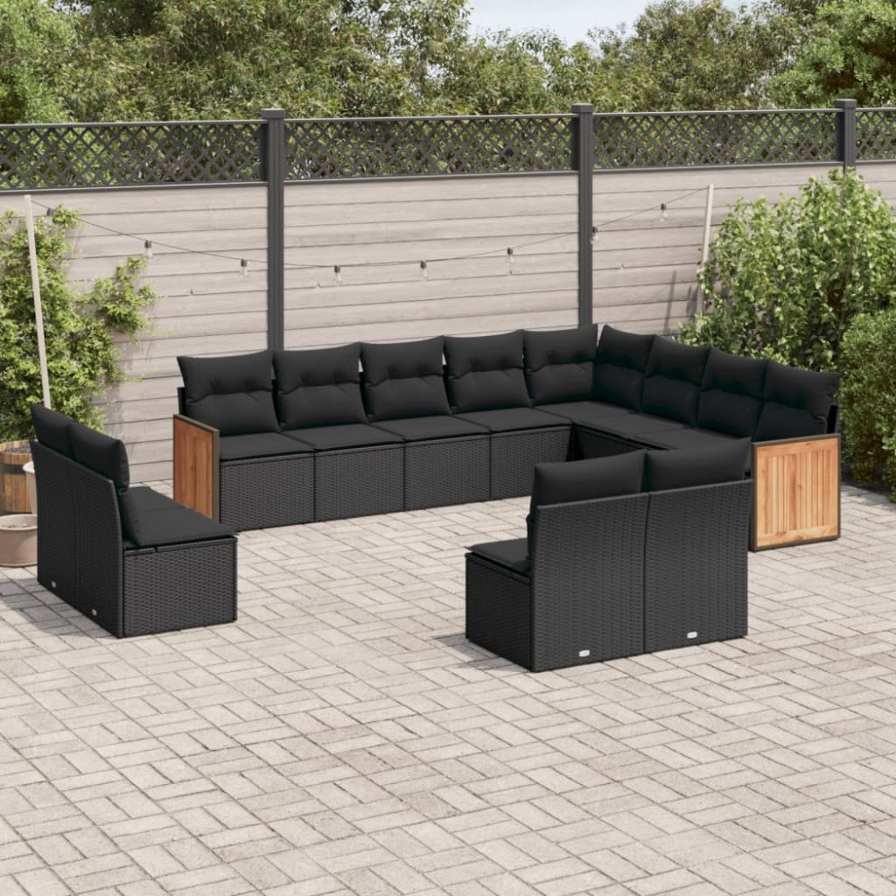 vidaXL Loungegrupp med dynor 12 delar svart konstrotting