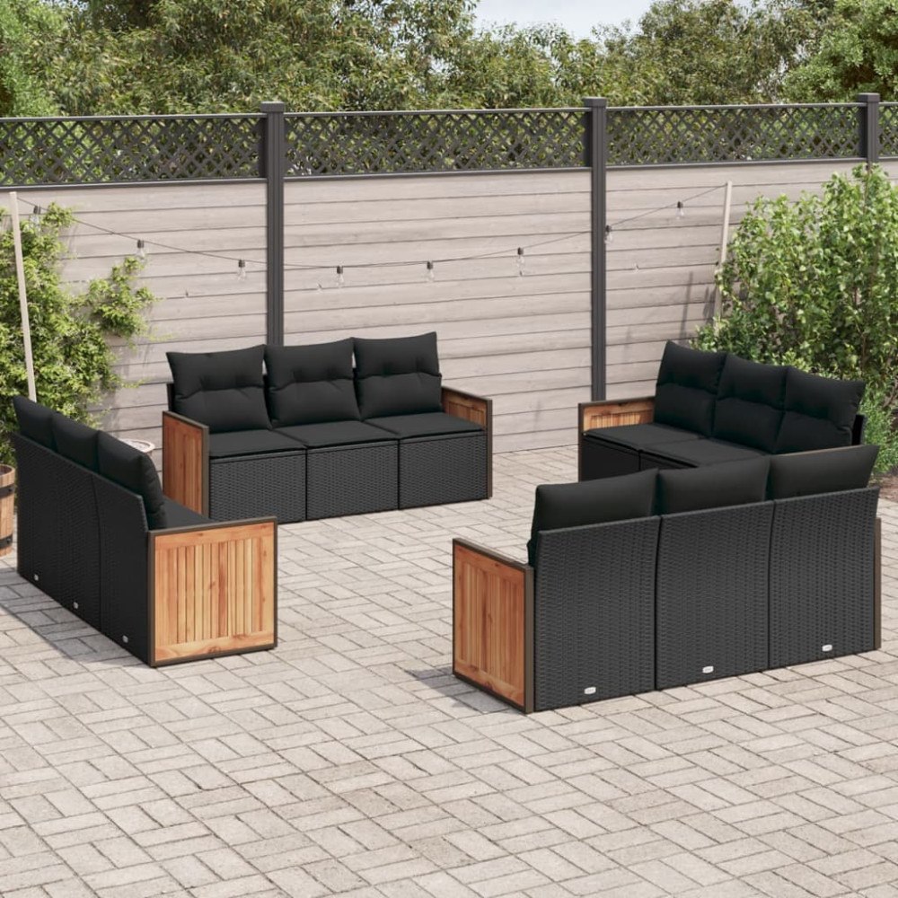 vidaXL Loungegrupp med dynor 12 delar svart konstrotting