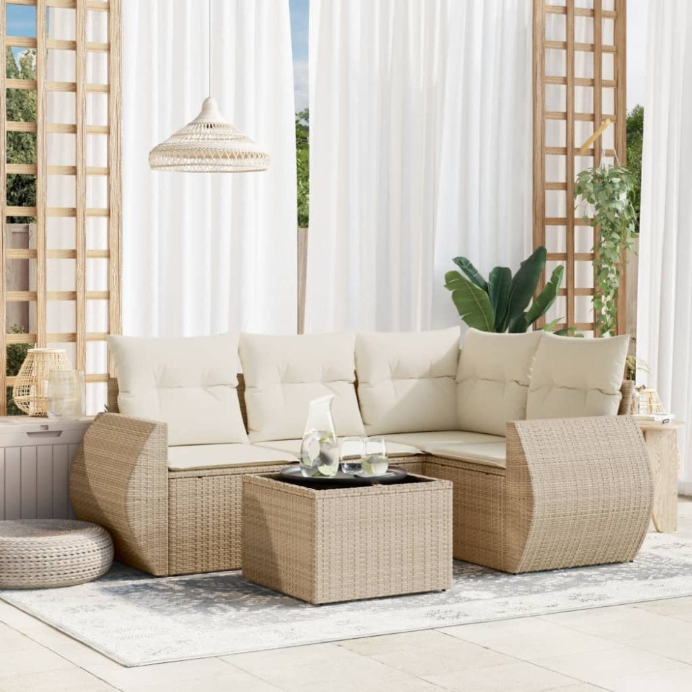 vidaXL Soffgrupp för trädgården med dynor 5 delar beige konstrotting