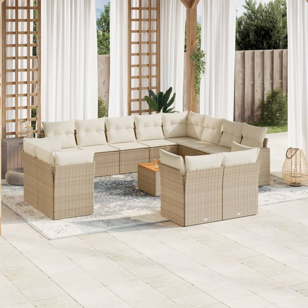 vidaXL Soffgrupp för trädgården med dynor 13 delar beige konstrotting