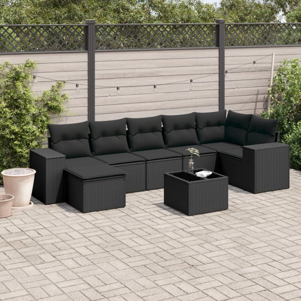 vidaXL Loungegrupp för trädgården med dynor 8 delar svart konstrotting