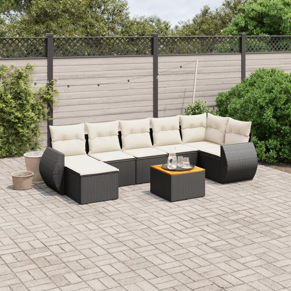 vidaXL Loungegrupp för trädgården med dynor 8 delar svart konstrotting