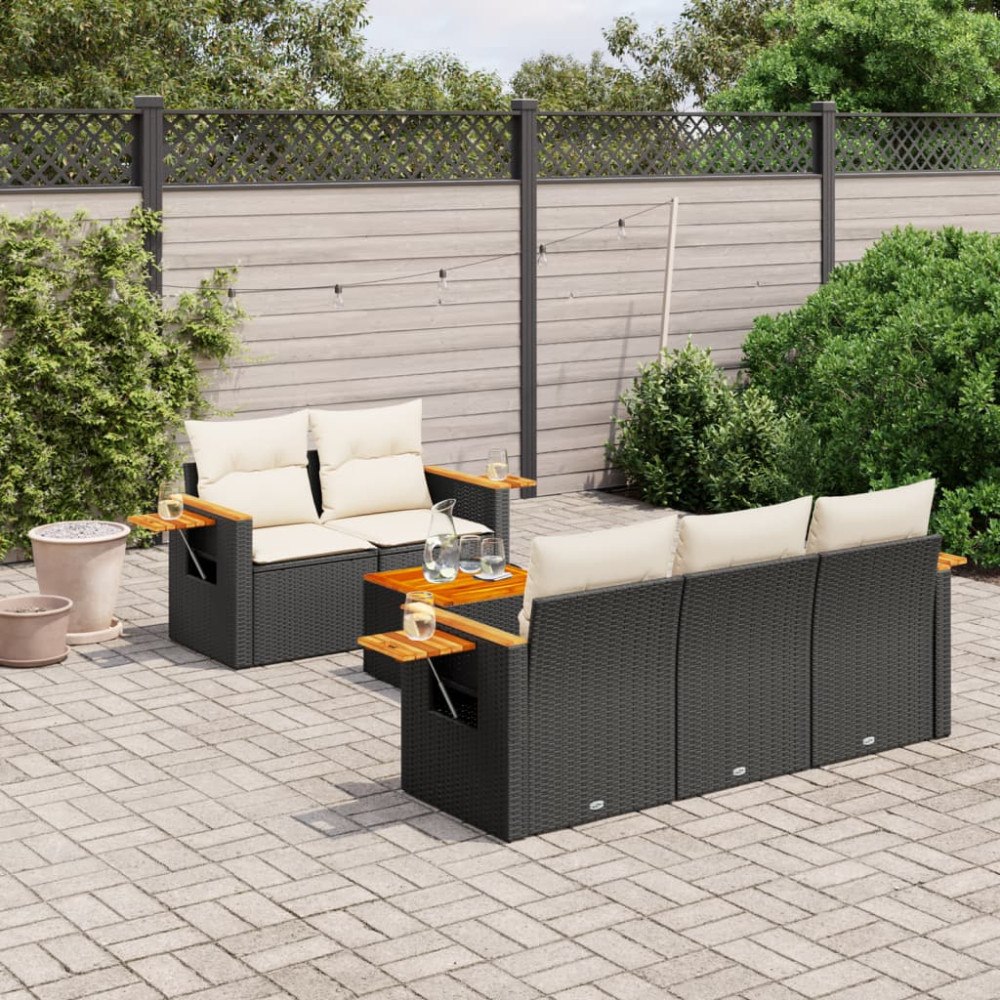 vidaXL Loungegrupp med dynor 6 delar svart konstrotting