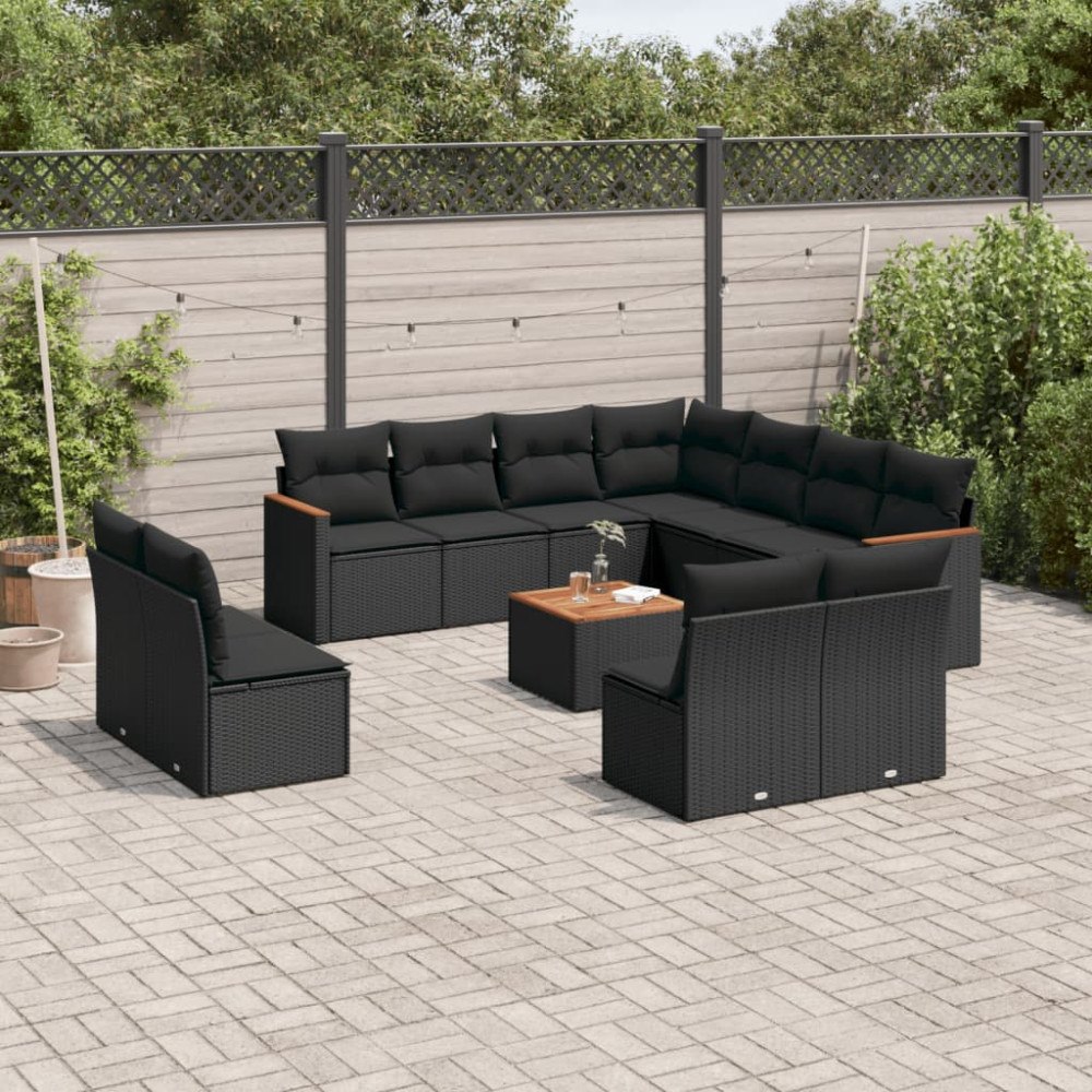 vidaXL Loungegrupp med dynor 12 delar svart konstrotting