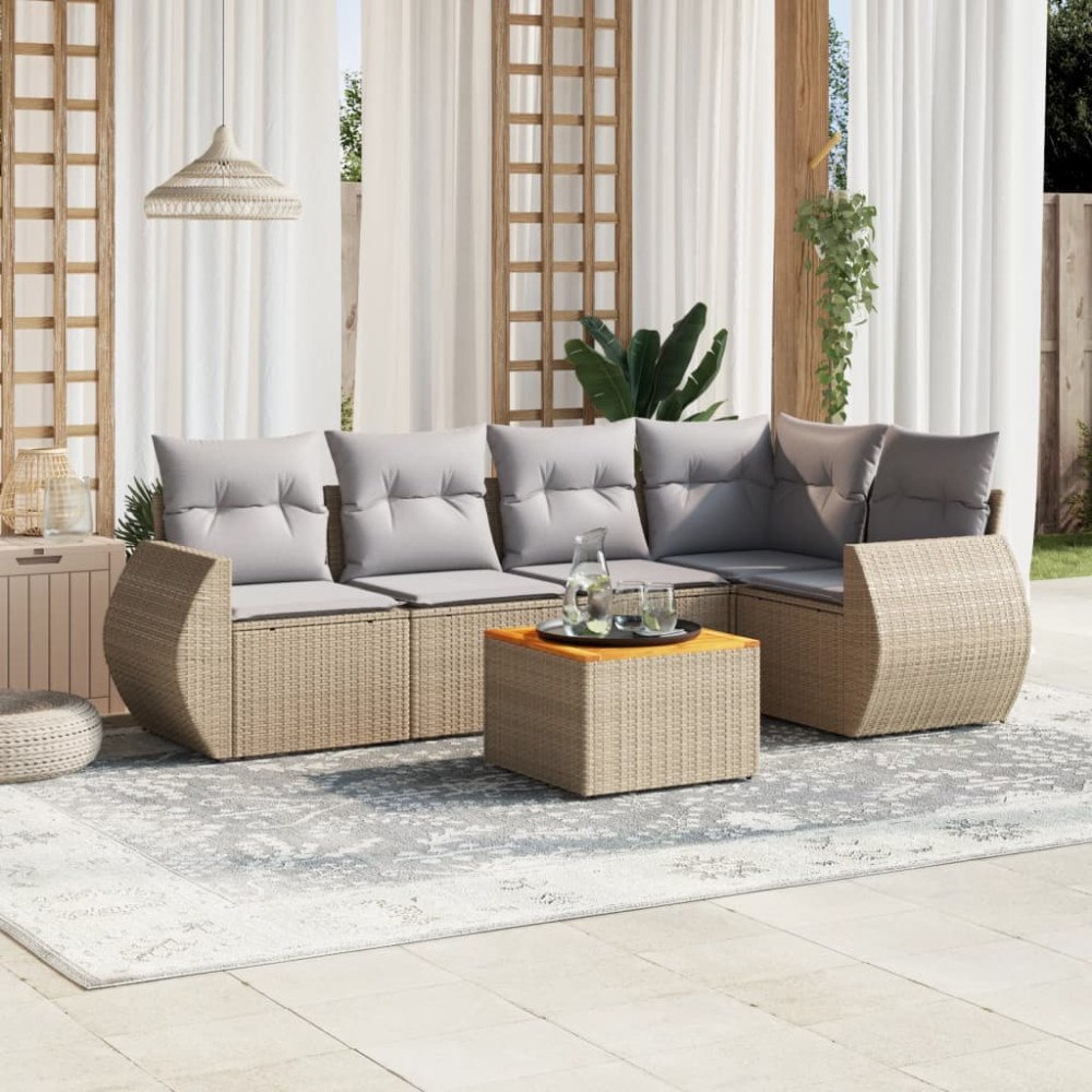 vidaXL Soffgrupp för trädgården med dynor 6 delar beige konstrotting