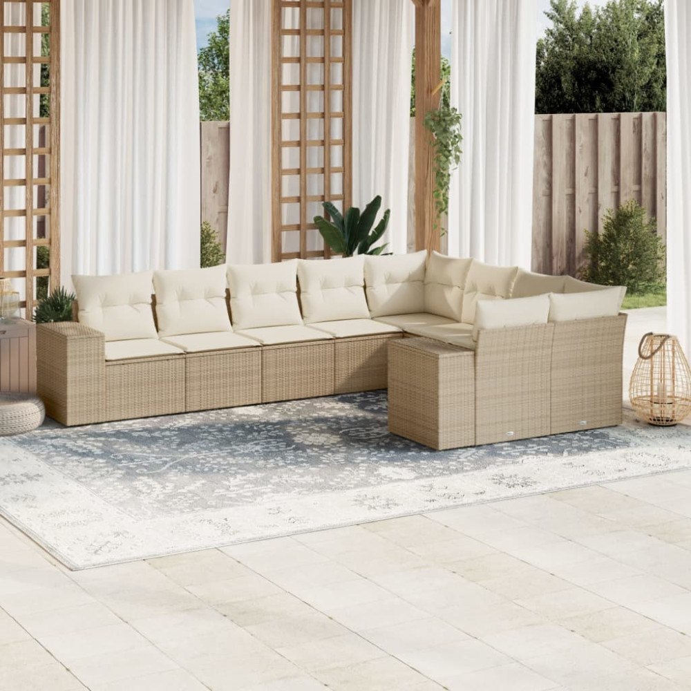 vidaXL Soffgrupp för trädgården med dynor 9 delar beige konstrotting