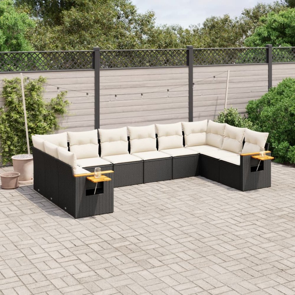 vidaXL Loungegrupp 10 delar med svarta dynor konstrotting