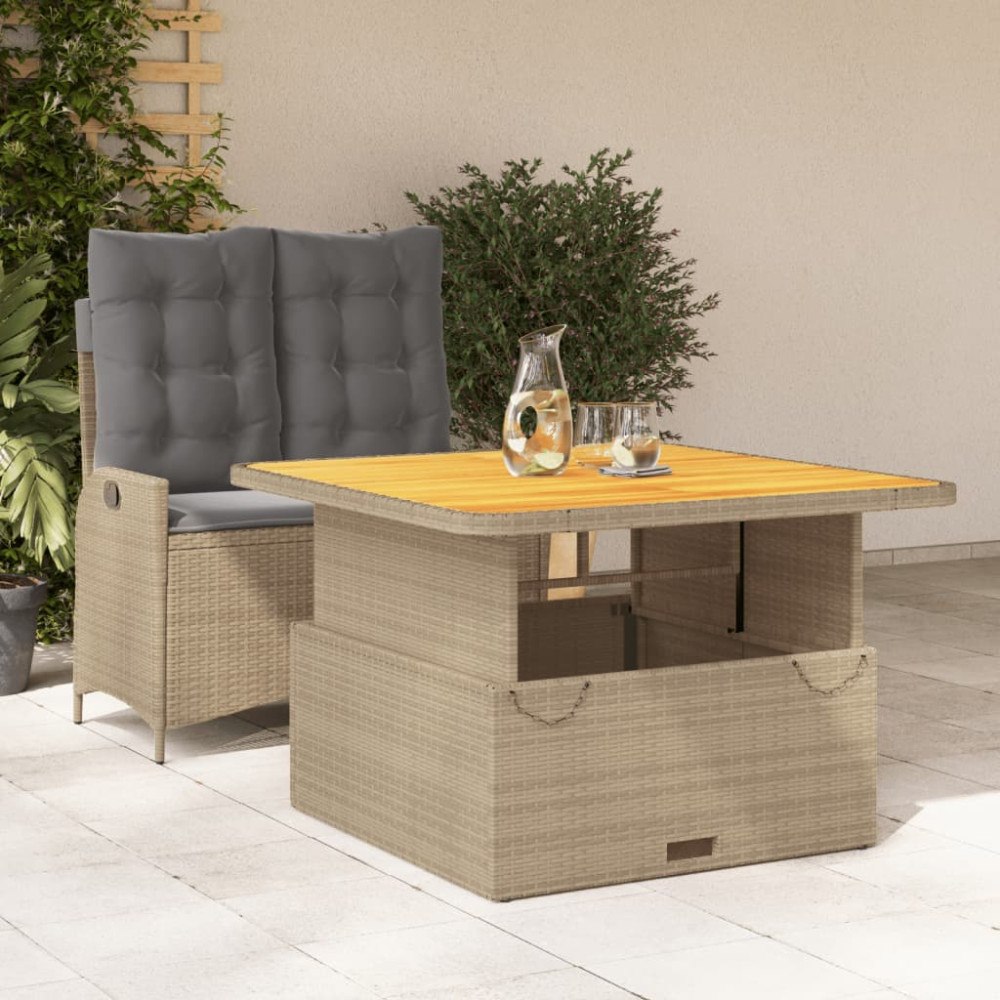 vidaXL Matgrupp för trädgården med dynor 2 delar beige konstrotting