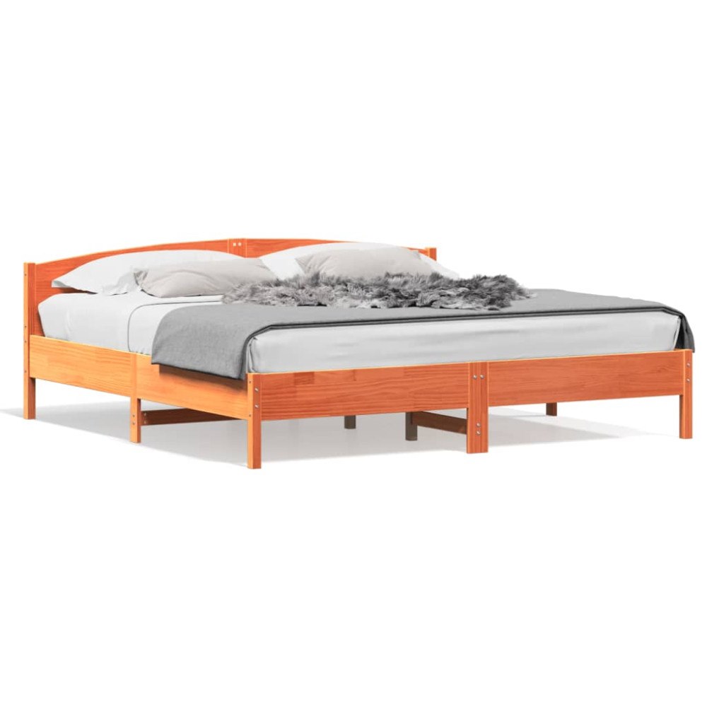 vidaXL Sängram utan madrass vaxbrun 200x200 cm massiv furu