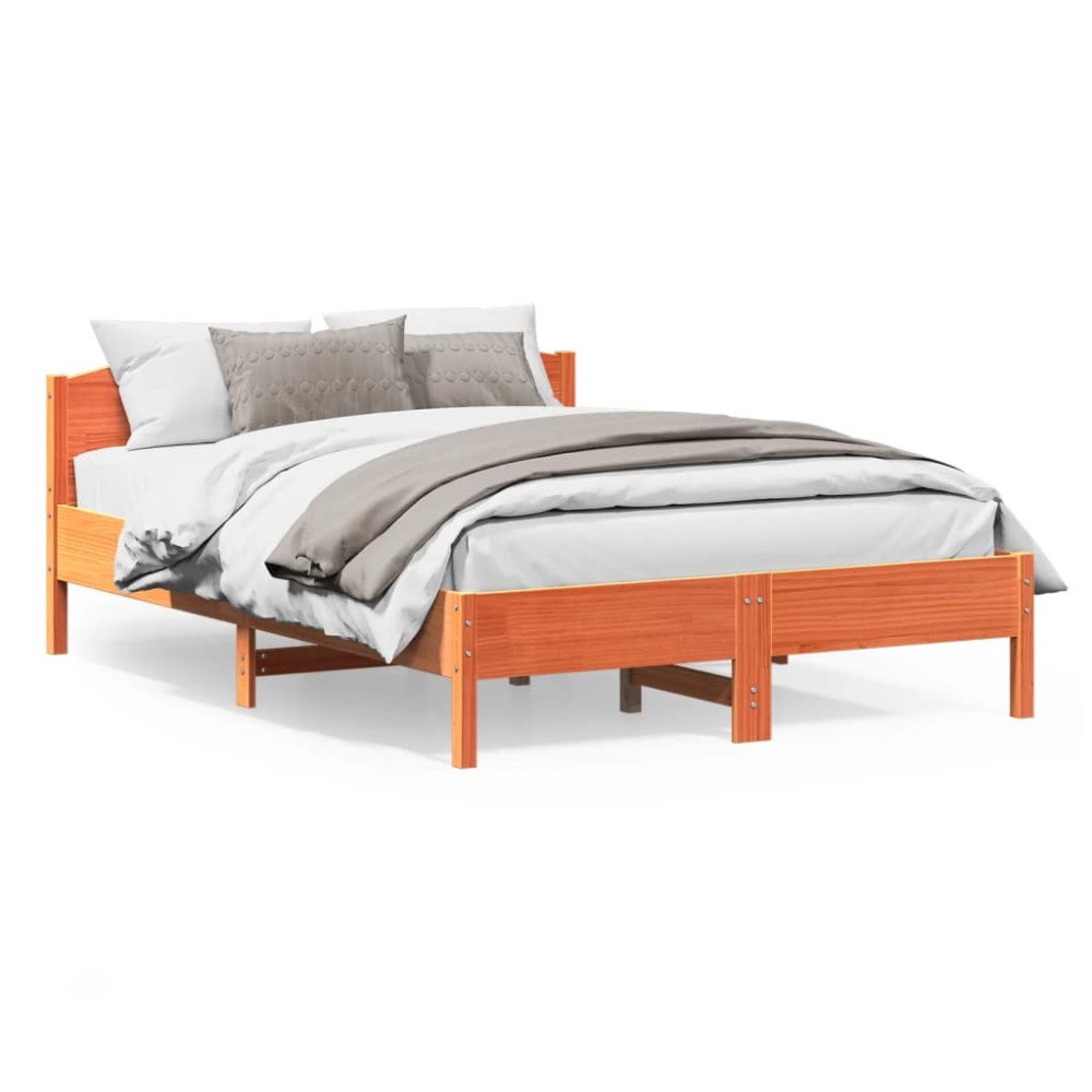 vidaXL Sängram utan madrass vaxbrun 150x200 cm massiv furu