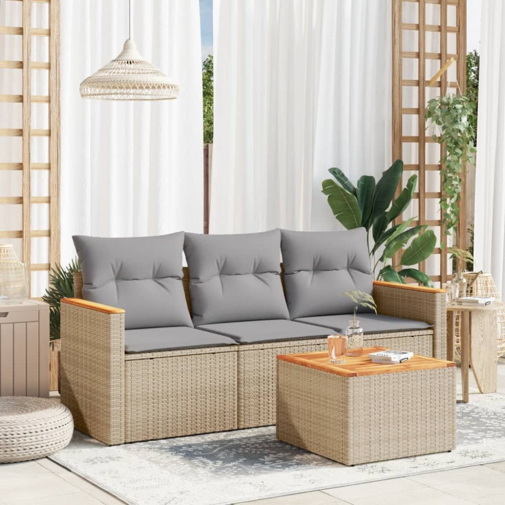 vidaXL Soffgrupp för trädgård med dynor 4 delar mixbeige konstrotting