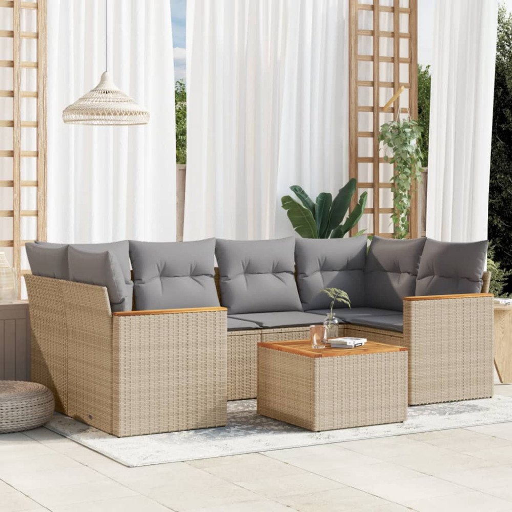 vidaXL Soffgrupp för trädgård med dynor 7 delar mixbeige konstrotting