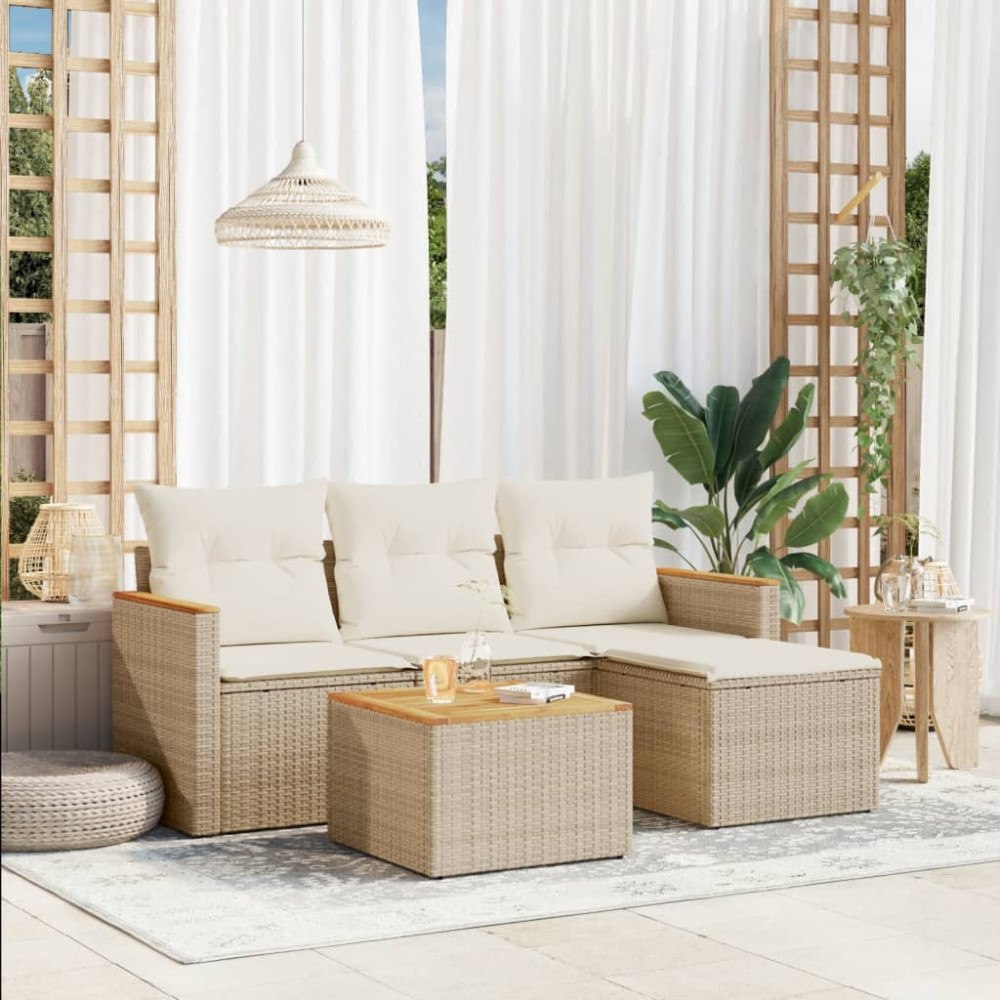 vidaXL Soffgrupp för trädgården med dynor 5 delar beige konstrotting