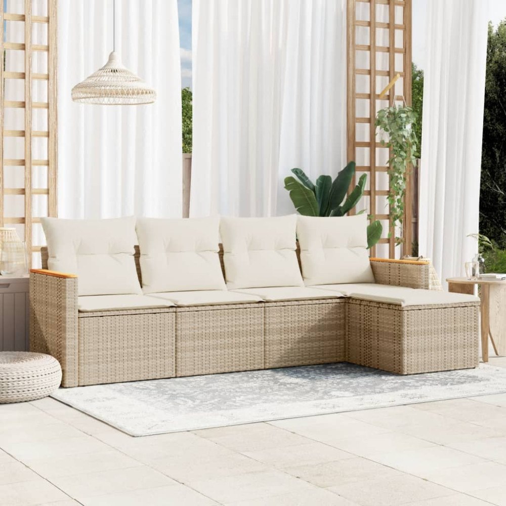 vidaXL Soffgrupp för trädgården med dynor 5 delar beige konstrotting