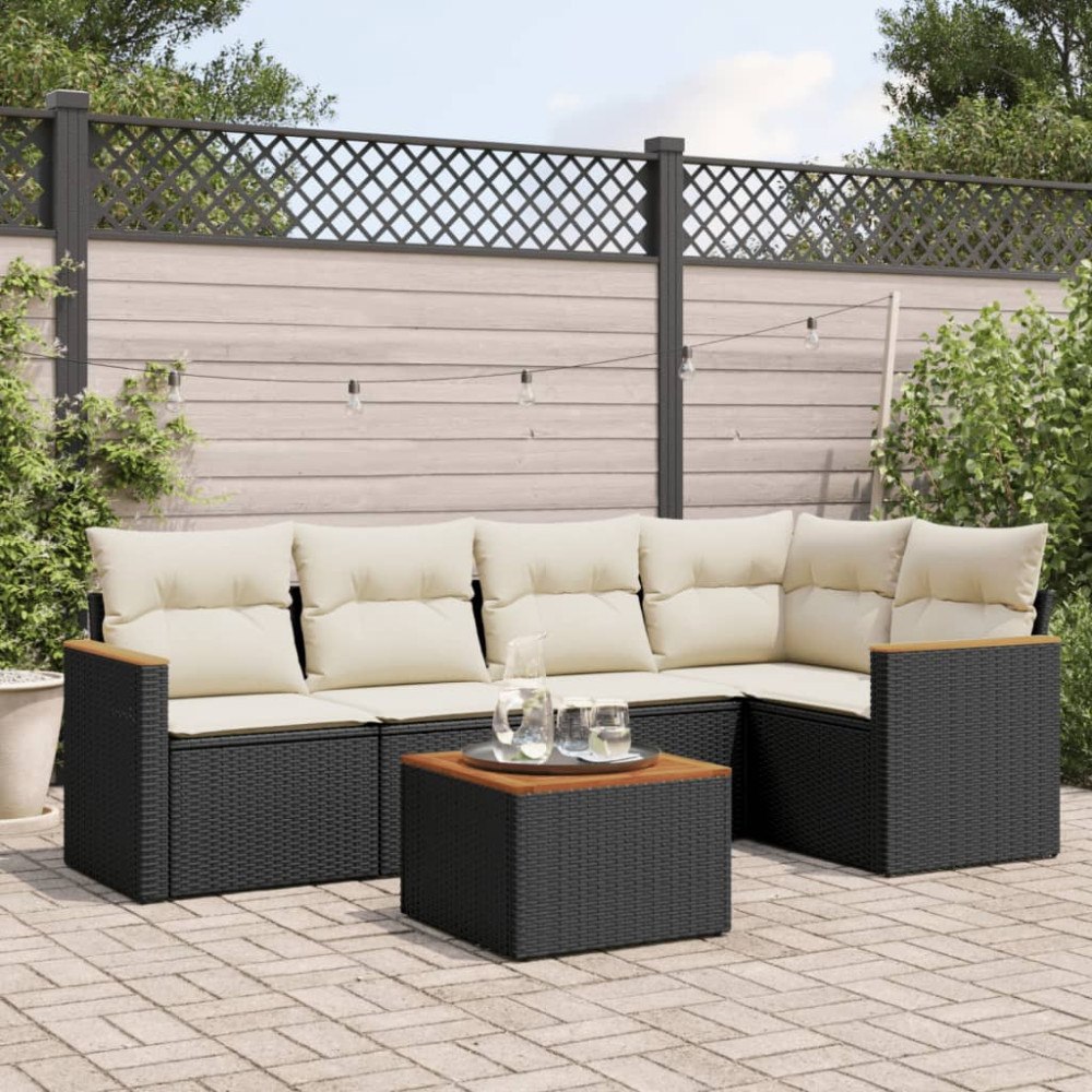 vidaXL Loungegrupp med dynor 6 delar svart konstrotting