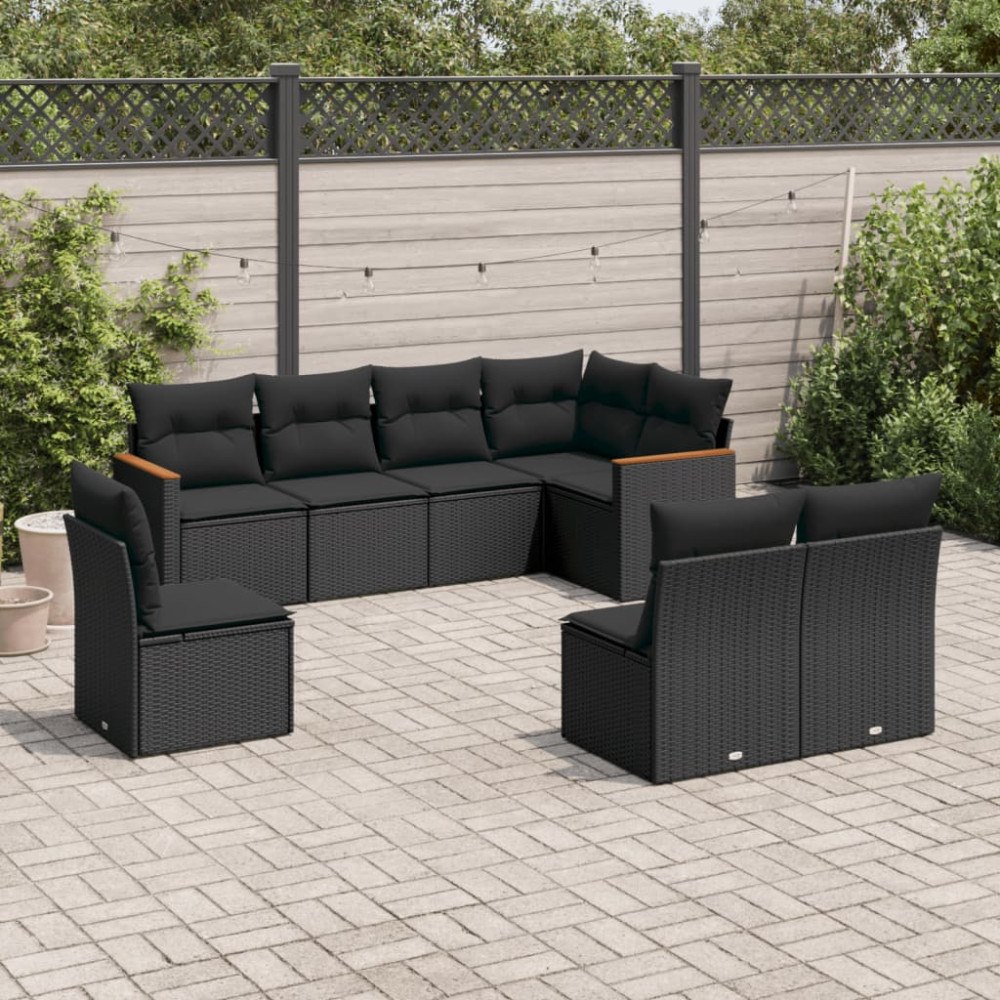 vidaXL Loungegrupp för trädgården med dynor 8 delar svart konstrotting