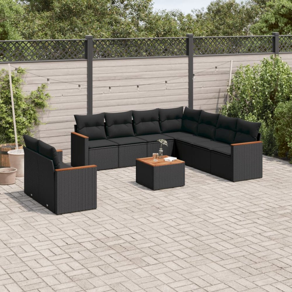 vidaXL Loungegrupp 10 delar med svarta dynor konstrotting