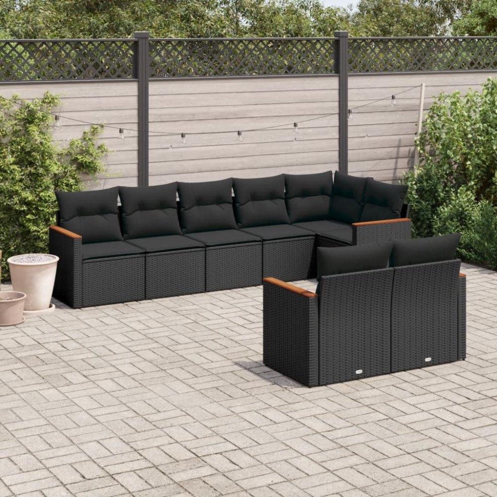 vidaXL Loungegrupp för trädgården med dynor 8 delar svart konstrotting
