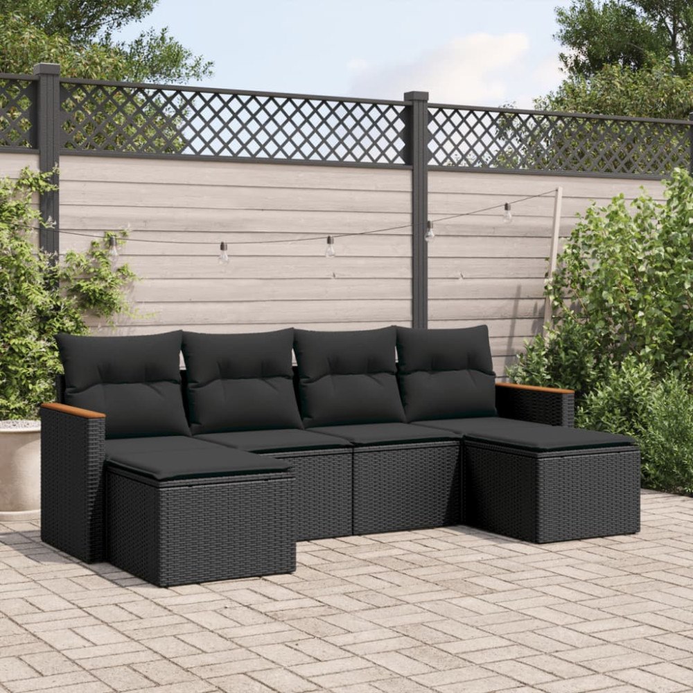 vidaXL Loungegrupp med dynor 6 delar svart konstrotting