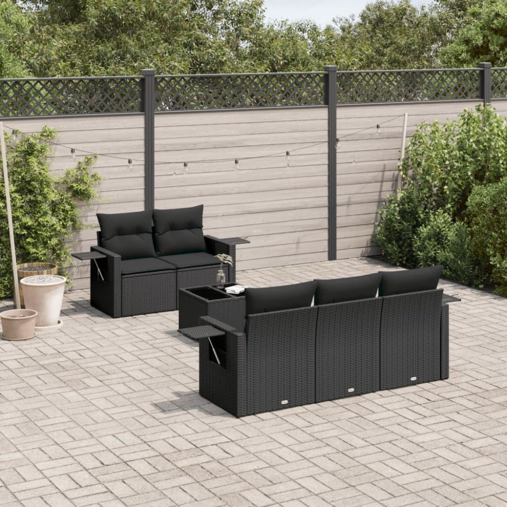 vidaXL Loungegrupp med dynor 6 delar svart konstrotting