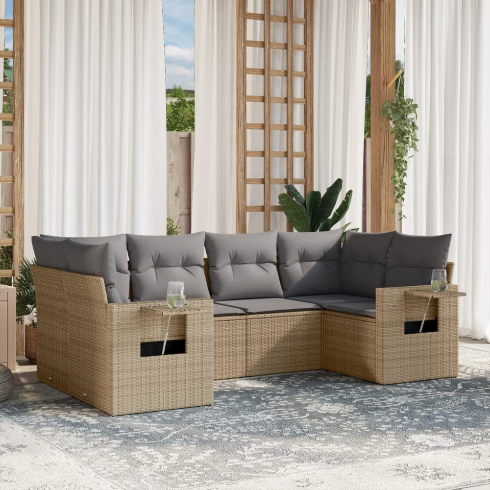 vidaXL Soffgrupp för trädgården med dynor 6 delar beige konstrotting