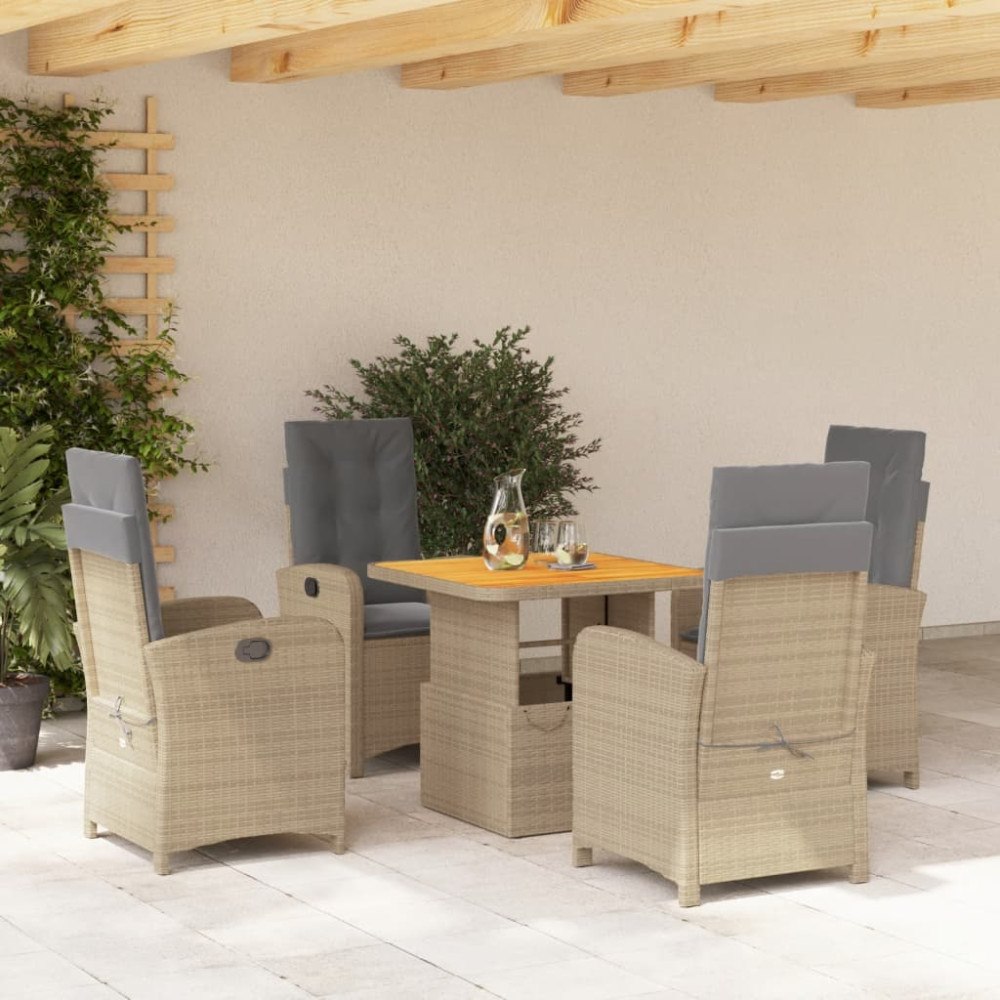 vidaXL Matgrupp för trädgården med dynor 5 delar beige konstrotting