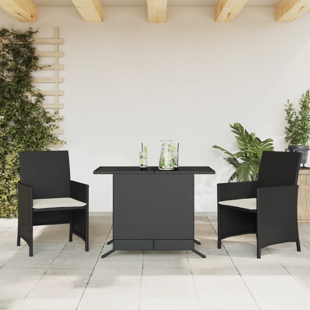 vidaXL Caféset med dynor 3 delar svart konstrotting