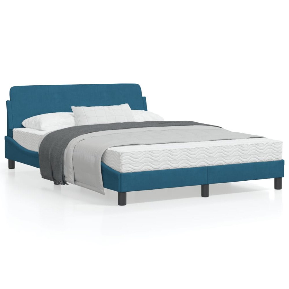 vidaXL Bed Frame with Headboard "Dover" Blue 140x200 cm Velvet