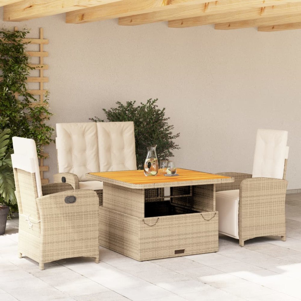 vidaXL Soffgrupp för trädgården med dynor 4 delar beige konstrotting