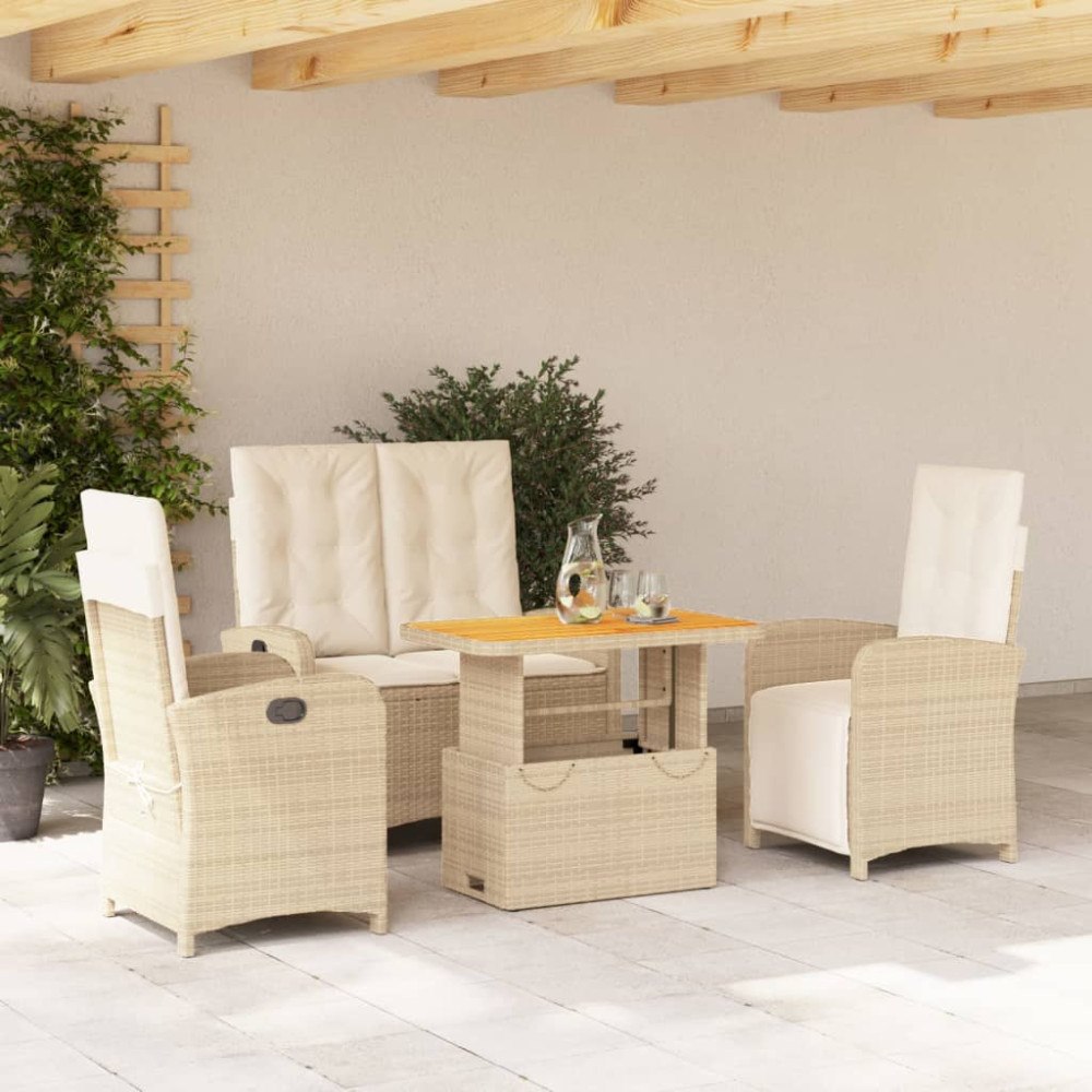 vidaXL Soffgrupp för trädgården med dynor 4 delar beige konstrotting