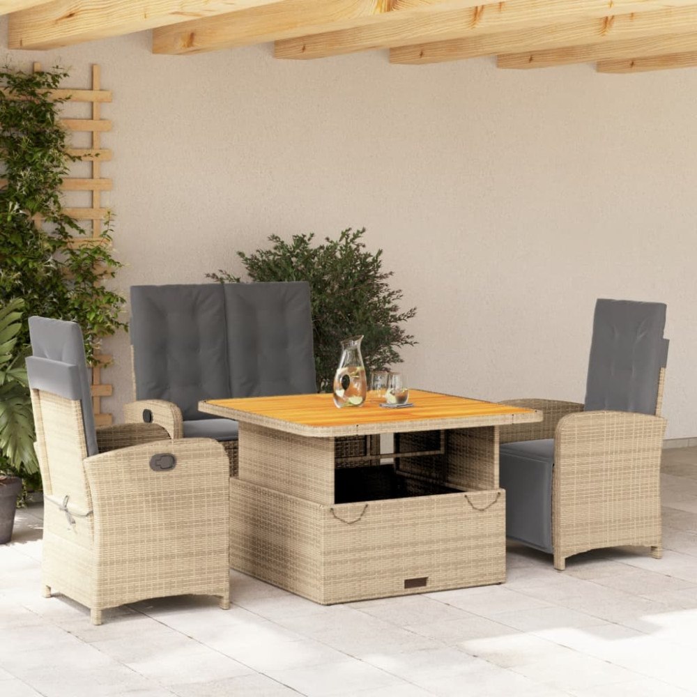 vidaXL Soffgrupp för trädgården med dynor 4 delar beige konstrotting