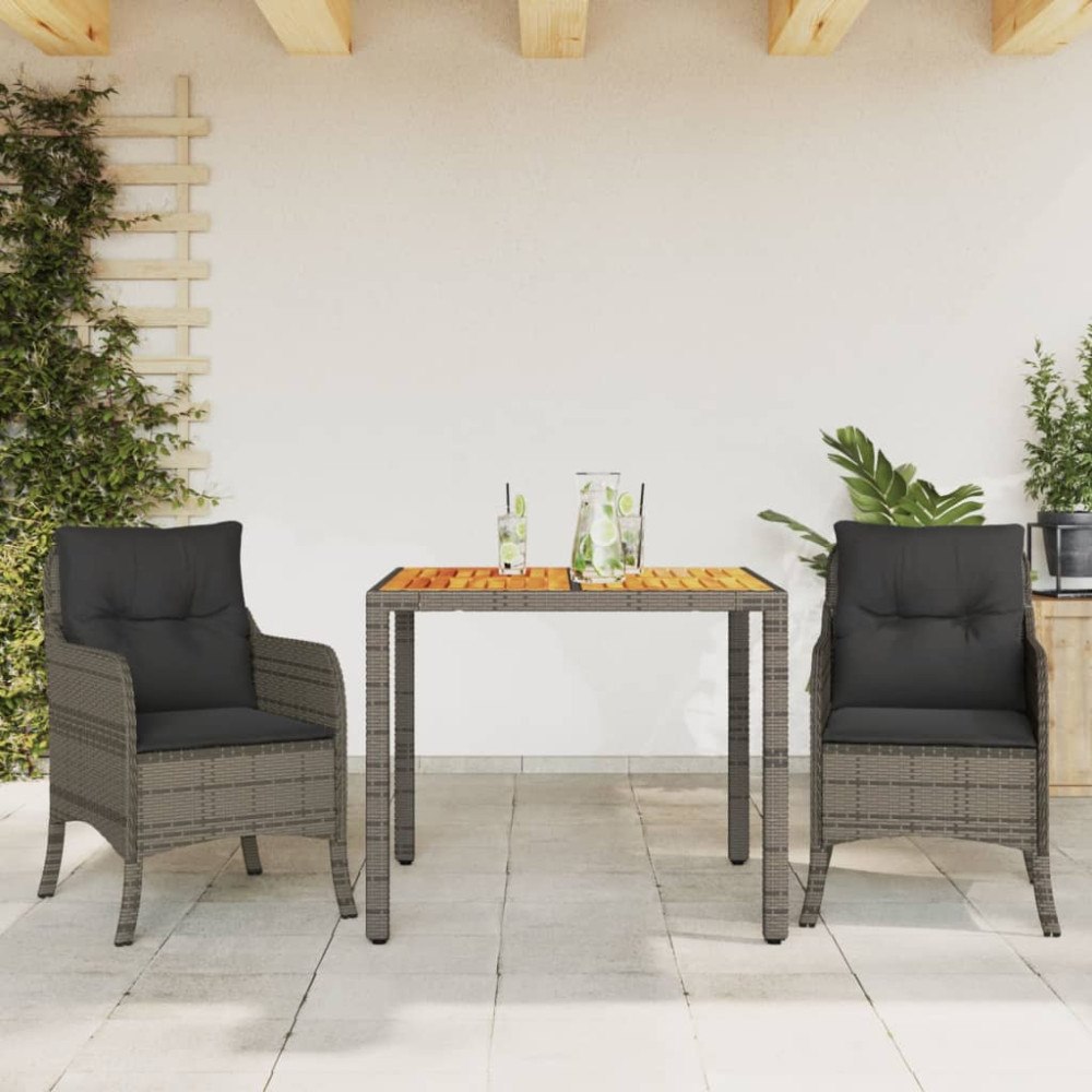vidaXL Matgrupp för trädgården med dynor 3 delar konstrottning grå