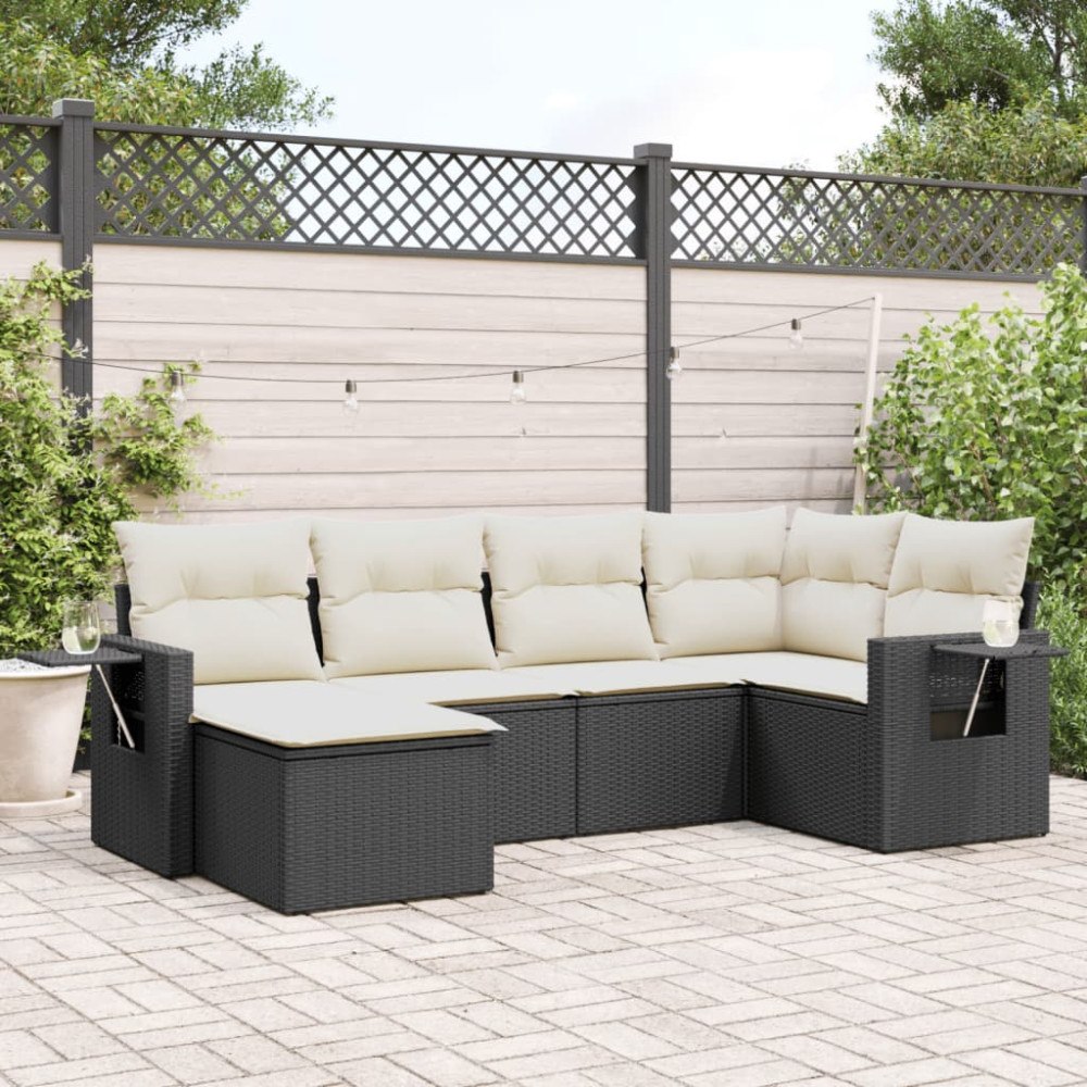vidaXL Loungegrupp med dynor 6 delar svart konstrotting