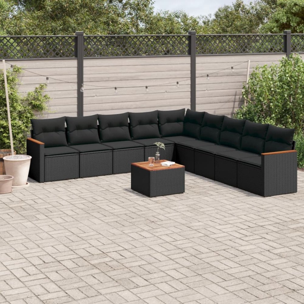 vidaXL Loungegrupp 10 delar med svarta dynor konstrotting