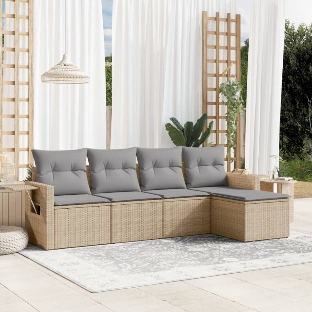 vidaXL Soffgrupp för trädgården med dynor 5 delar beige konstrotting