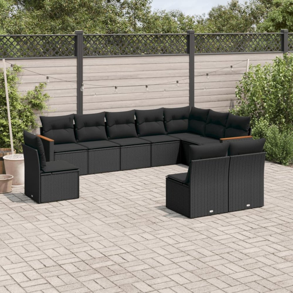 vidaXL Loungegrupp 10 delar med svarta dynor konstrotting