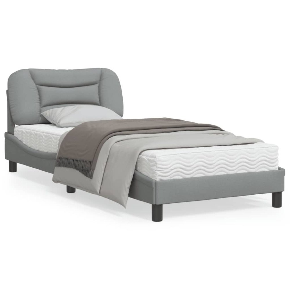 vidaXL Bed Frame with LED without Mattress "Hvar" Light Grey 90x200 cm Fabric