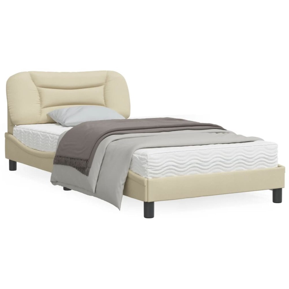 vidaXL Bed Frame with LED without Mattress "Hvar" Cream 100x200 cm Fabric