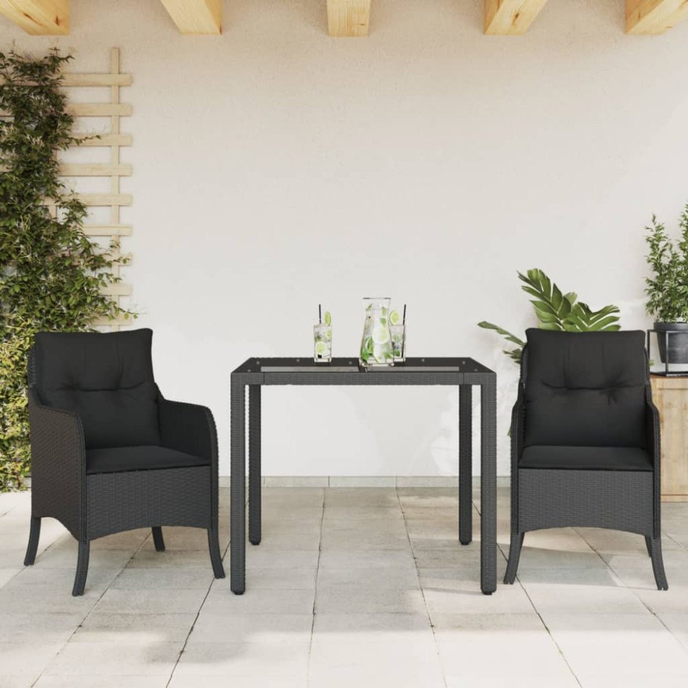 vidaXL Matgrupp för trädgården med dynor 3 delar svart konstrotting