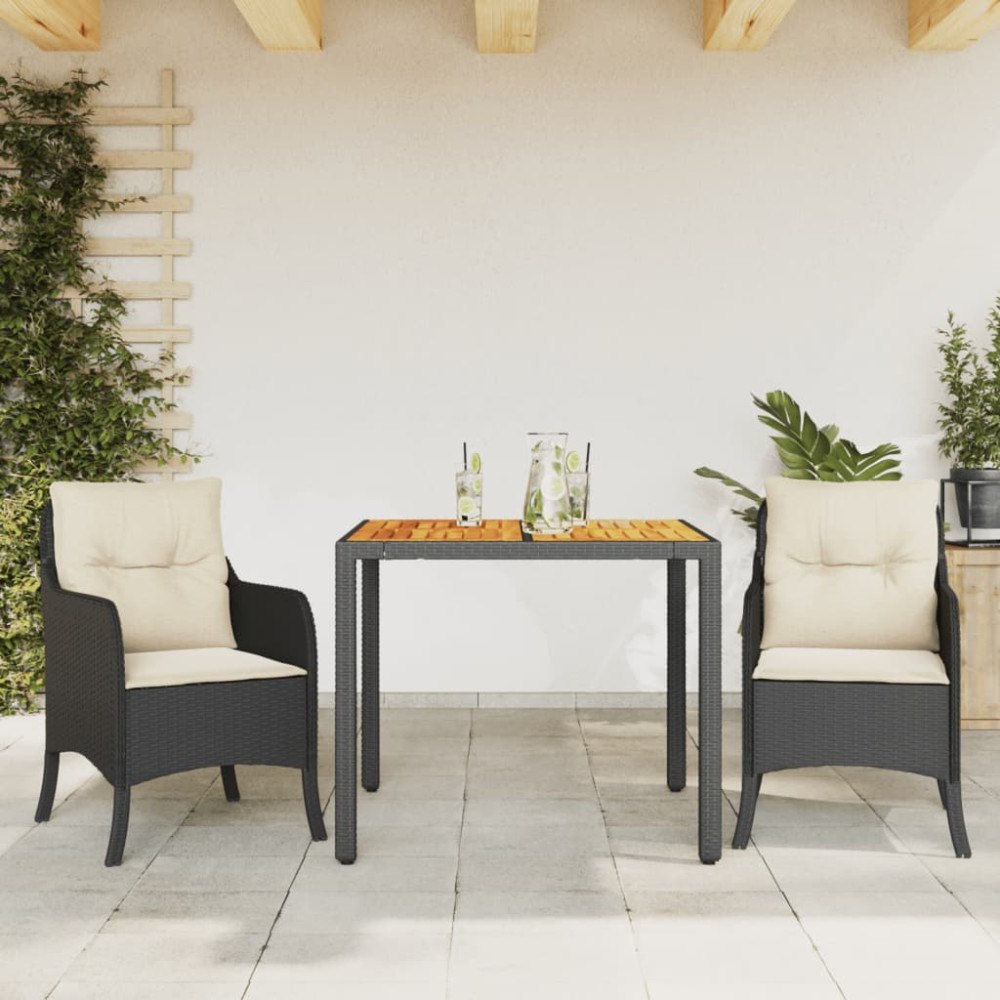 vidaXL Matgrupp för trädgården med dynor 3 delar svart konstrotting