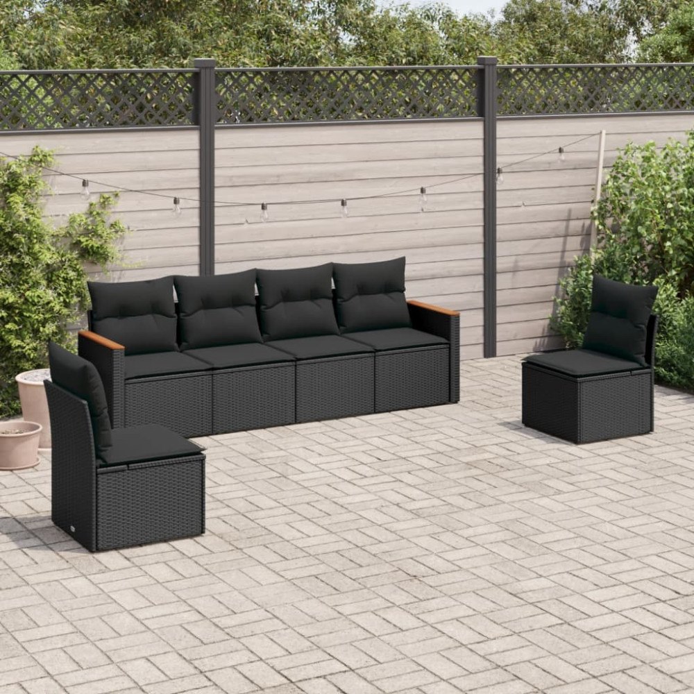 vidaXL Loungegrupp med dynor 6 delar svart konstrotting