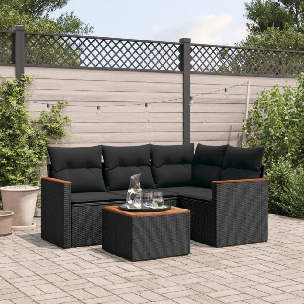 vidaXL Loungegrupp för trädgården med dynor 5 delar svart konstrotting