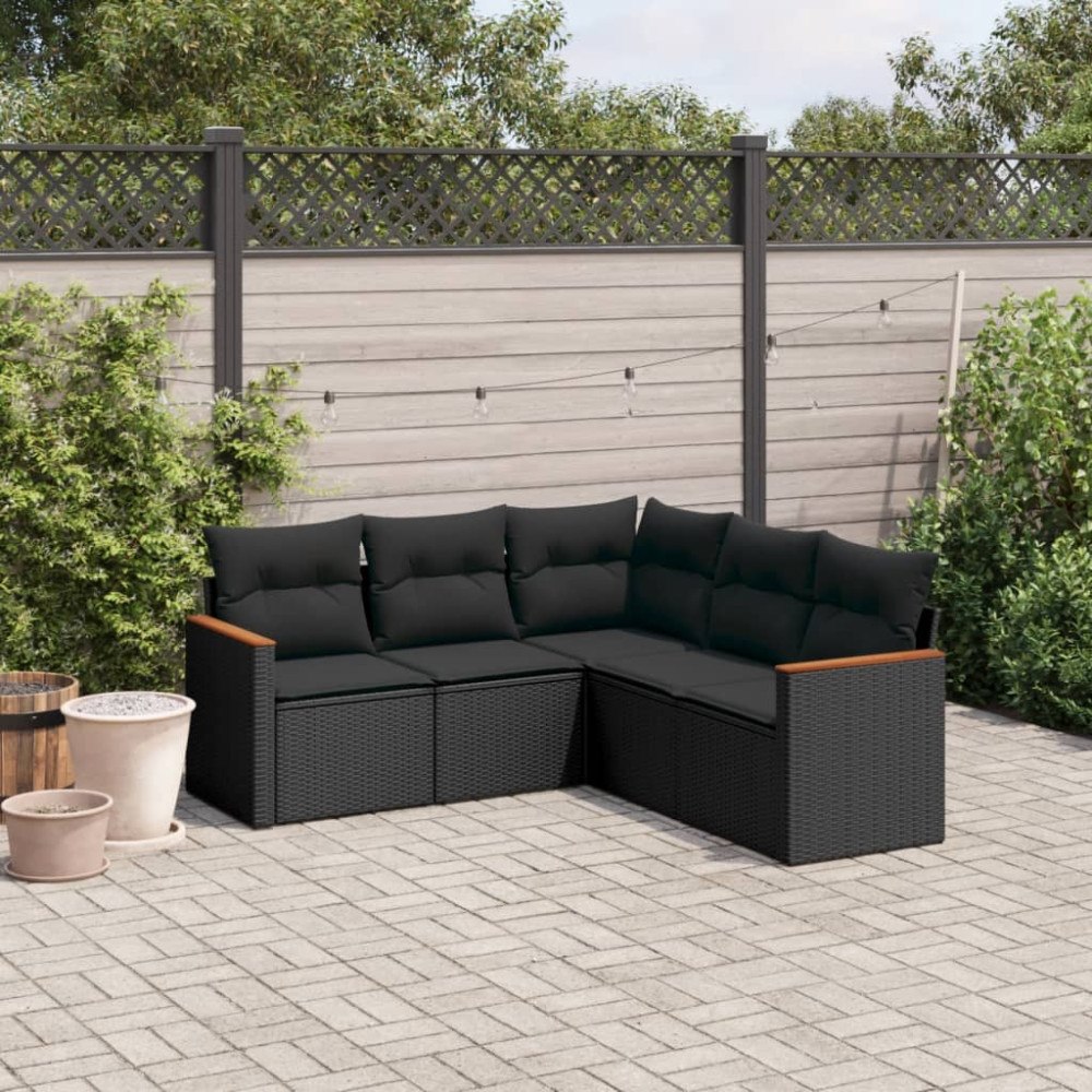 vidaXL Loungegrupp för trädgården med dynor 5 delar svart konstrotting