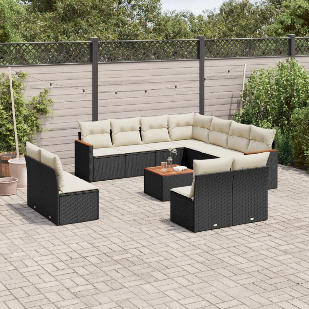 vidaXL Loungegrupp med dynor 12 delar svart konstrotting